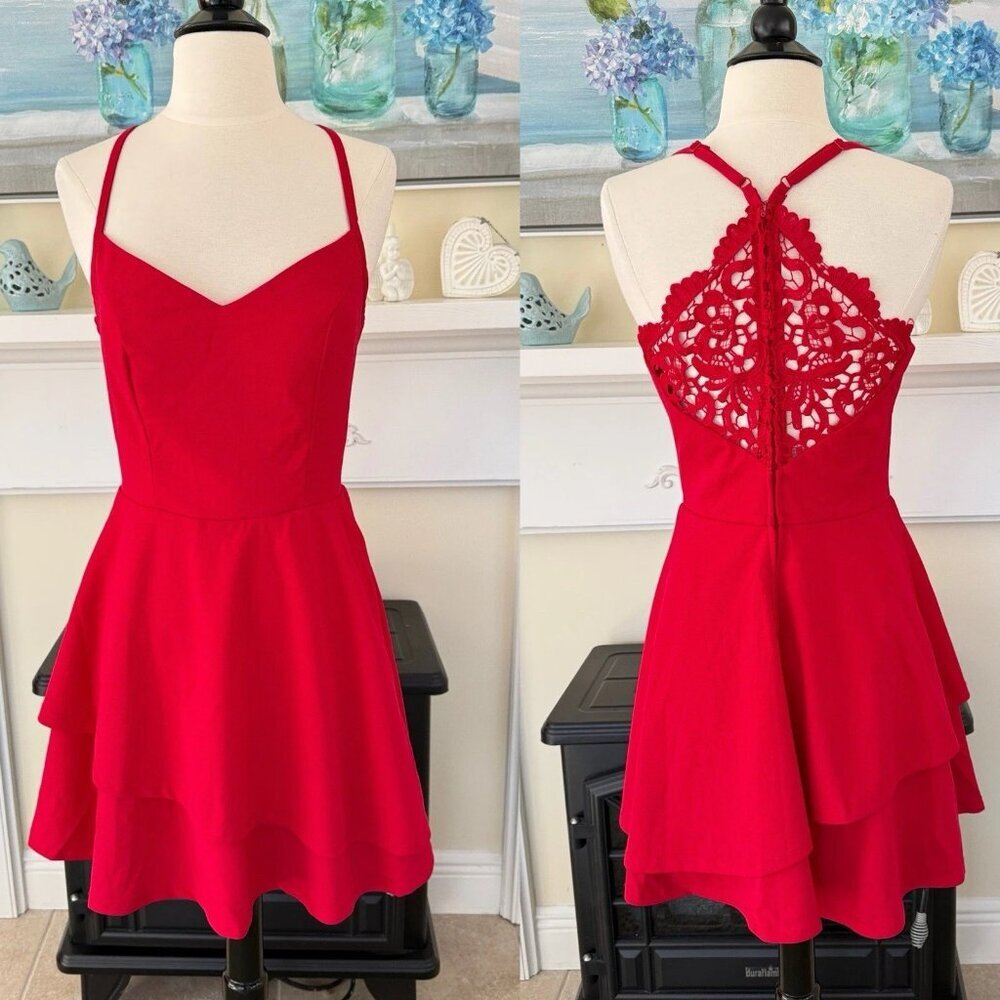 NWT ROWA Size M Red Short Dress Beautiful Lace back detail! Valentines Day